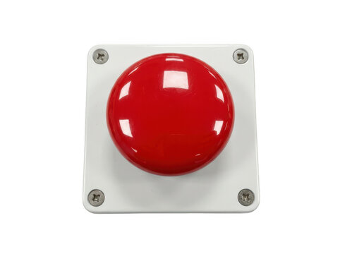 Large red push button switch isolated on transparent background