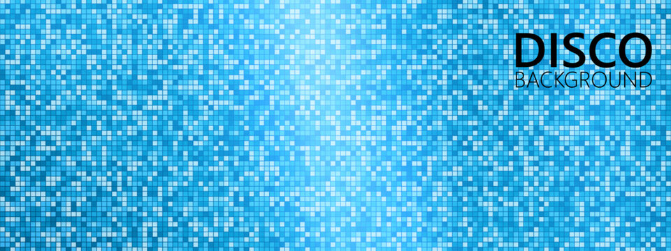 Pattern glitter sequin with blue disco texture for ball mosaic floor. Background tile halftone with mirror color square for luxury rhinestone dj. Material light sequin with disco blue vector.