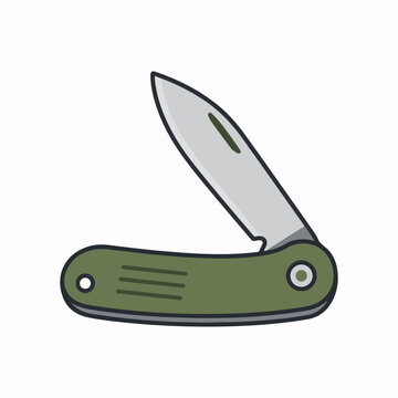 Folding Pocket Knife Flat Vector Illustration