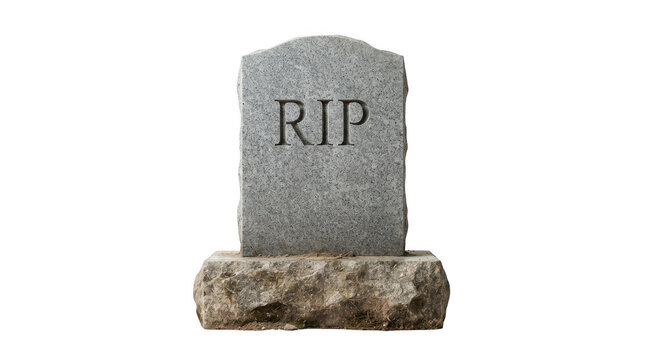 A grey granite tombstone with the inscription rip isolated on transparent background