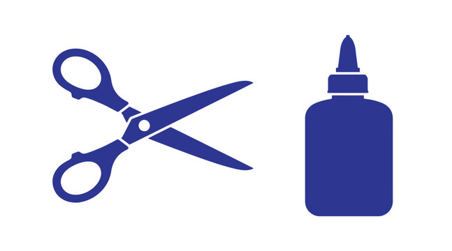 Blue scissors and glue bottle icon set for crafting and stationery with scissors stationery adhesive supplies equipment workshop creative elements paperwork education