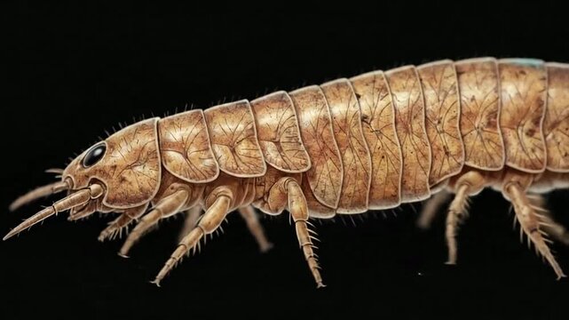 Close-up of a centipede crawling on dark background