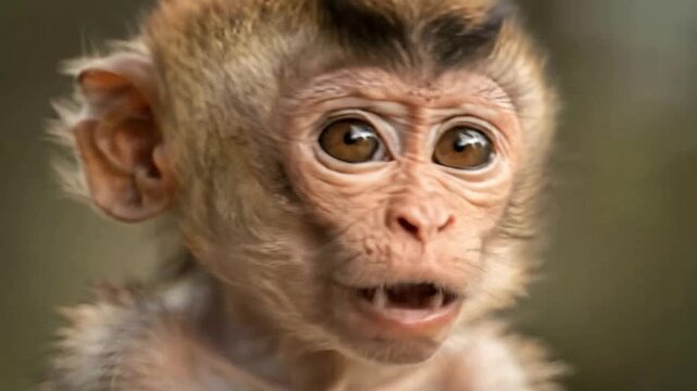 Close-up of a expressive monkey with playful facial expression
