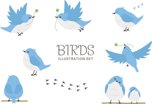 青い鳥のイラストセット