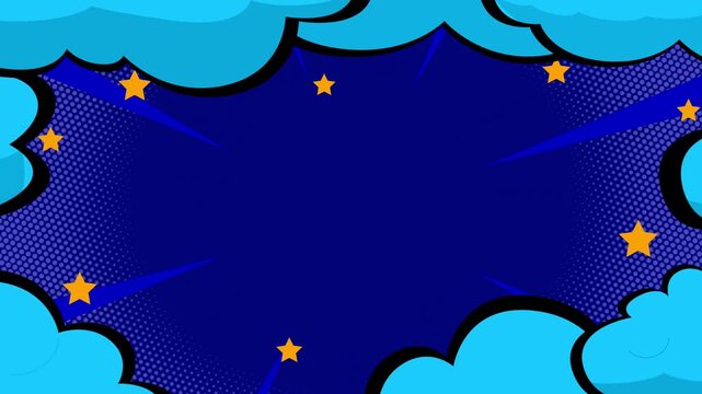 Comic cartoon pop art background with cloud and stars