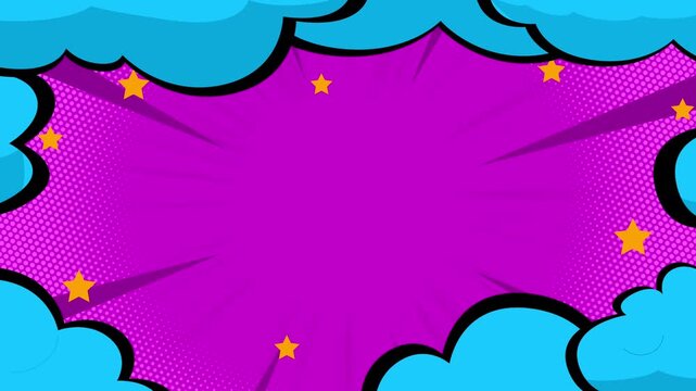 Comic cartoon pop art background with cloud and stars