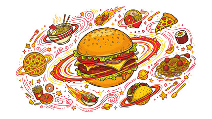 Cosmic Fast Food Galaxy Illustration © adhar