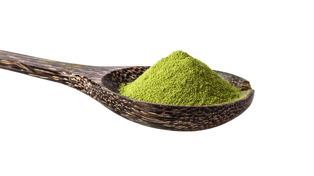 Matcha Green Tea Powder In Wooden Spoon
