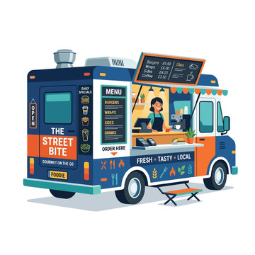 Street Food Truck Vendor Serving Menu - Fresh, Tasty, Local