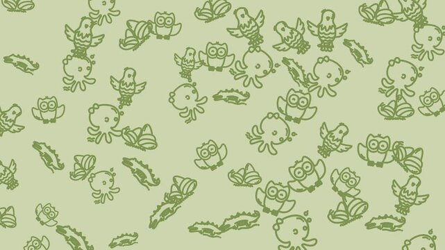 Cute green animal and shape icons for childrens educational materials, stationery, and packaging design projects.