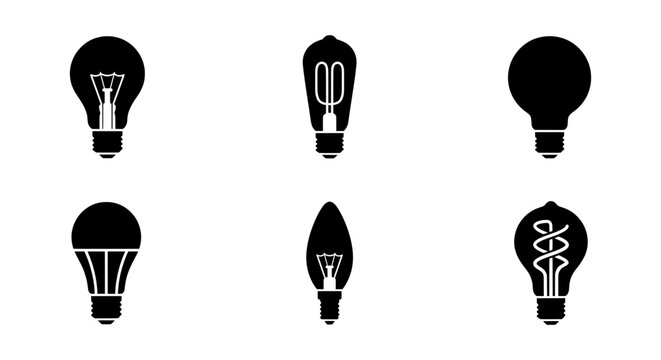 Retro Edison Bulb Icons, Modern LED Light Bulbs, Vector Set