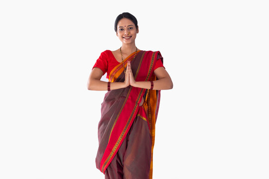 Portrait of a Maharashtrian woman greeting