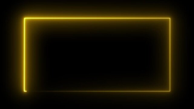 Neon Rectangle Picture Frame icon Animation Glowing orange Color neon box round shape screen rotation border frame effect seamless footage smooth line wallpaper on black background 4k video and alpha 