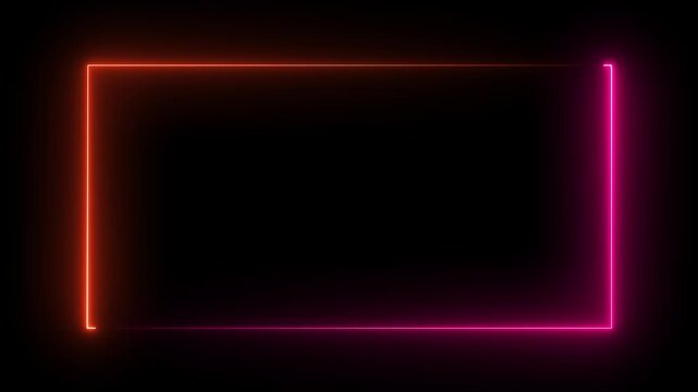Neon Rectangle Picture Frame icon Animation Glowing orange Color neon box round shape screen rotation border frame effect seamless footage smooth line wallpaper on black background 4k video and alpha 