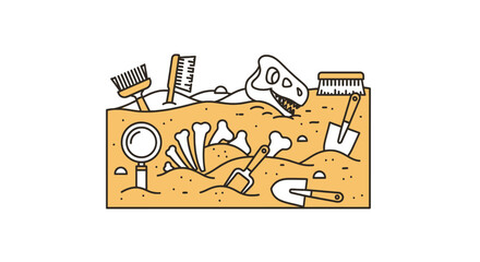 Paleontology excavation site with dinosaur fossils and tools © Syahrul