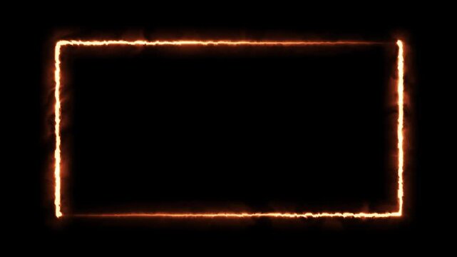Neon Rectangle Picture Frame icon Animation Glowing orange Color neon box round shape screen rotation border frame effect seamless footage smooth line wallpaper on black background 4k video and alpha 