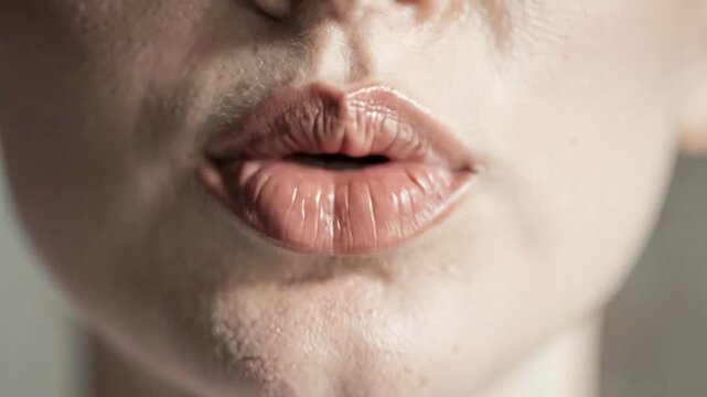 Close-up of Lips and Mouth with Natural Makeup