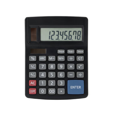 Black Calculator with Digital Display and Blue Enter Button