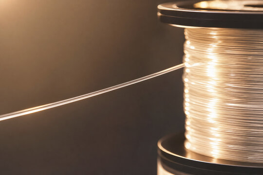 Glowing spool of clear optical fiber macro