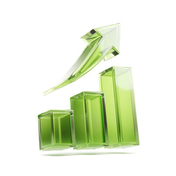 Bar charts and Arrow isolated on white background. Statistic icon. 3d rendering