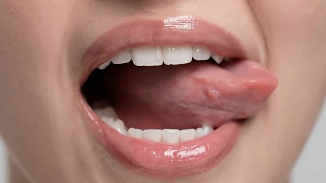Close-up of Person with Tongue Out Showing Dental and Oral Details