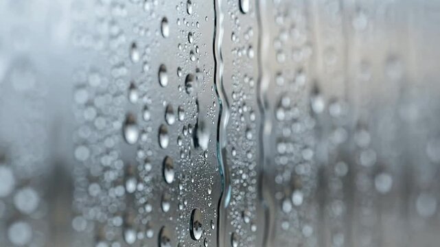 Close-up of Rain Droplets on Glass Window