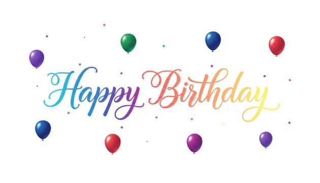 Colorful Happy Birthday lettering on white background, festive greeting card design, celebratory party banner typography