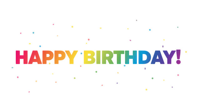 Colorful happy birthday typography, rainbow gradient party lettering, festive celebration banner design on white