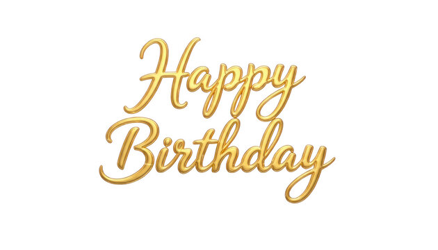 Happy Birthday lettering, elegant gold script typography on white background, festive greeting design for card and invitation