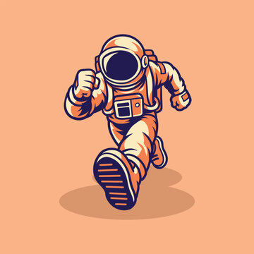 Running Astronaut Cartoon Vector Illustration