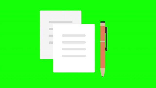 Paper Documents and Pen Office Stationery Green Screen Animation 