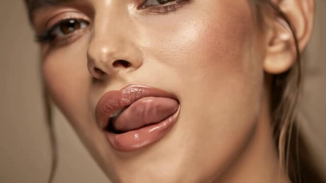 Close-up of woman with playful expression and tongue out