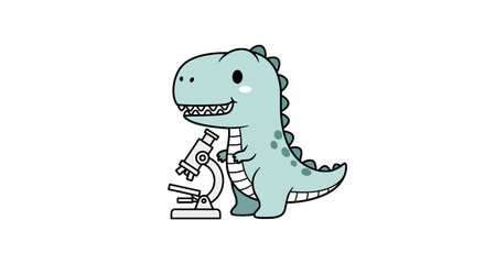 Cute dinosaur scientist using a microscope for research © Patrick