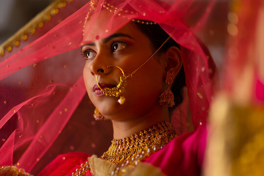 Close-up portrait of Rajput woman with a veil