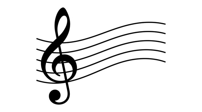 Musical treble clef on wavy staff lines, black G-clef vector illustration, elegant music notation symbol for classical concert branding isolated on White Background flat vector eps silhouette