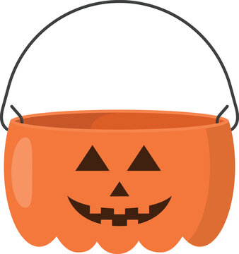 Empty Halloween Pumpkin Candy Bucket Flat Illustration. Clean Icon Design Element Isolated on White Background