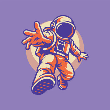 Astronaut Reaching Forward Cartoon Vector Illustration