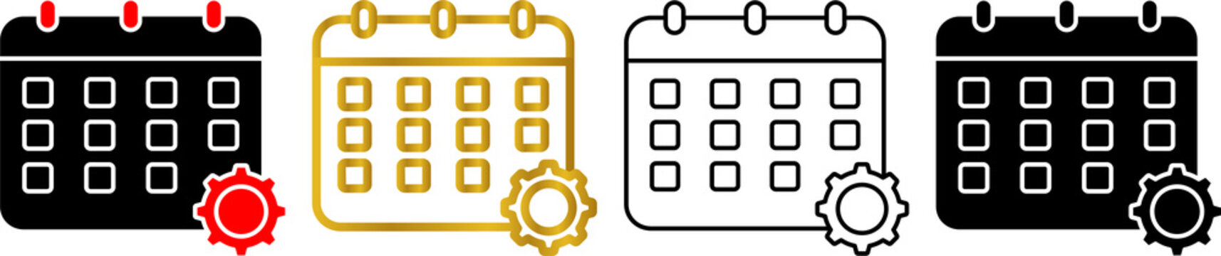 Event Processing Icon Set in Filled, Outline Color, Outline Line and Glyph Styles. 