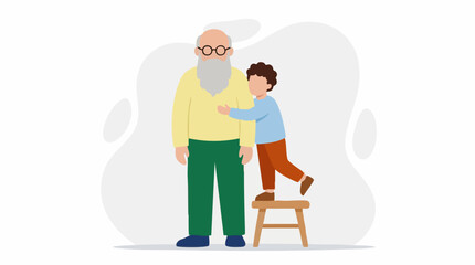 Fototapeta premium Loving embrace between an elderly grandfather and young grandson illustration