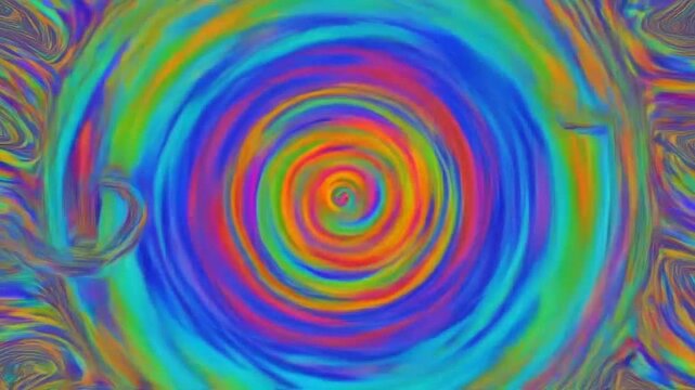 Vibrant psychedelic sun with swirling patterns and radiating energy in a colorful abstract composition