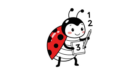 Cute ladybug character learning to count with pencil and paper © hildan