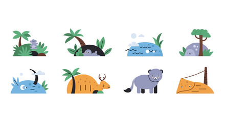 Minimalist wildlife animals in natural habitats © hildan