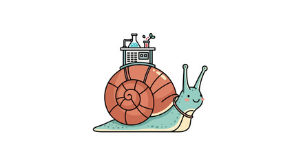 Cute snail mascot carrying chemistry lab equipment © hildan
