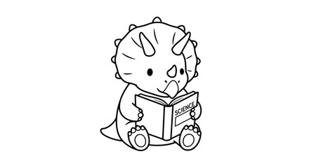 Cute triceratops dinosaur reading a science book © hildan