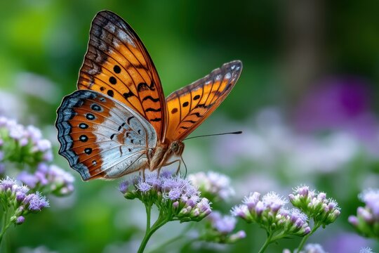 Butterfly on purple flowers in nature