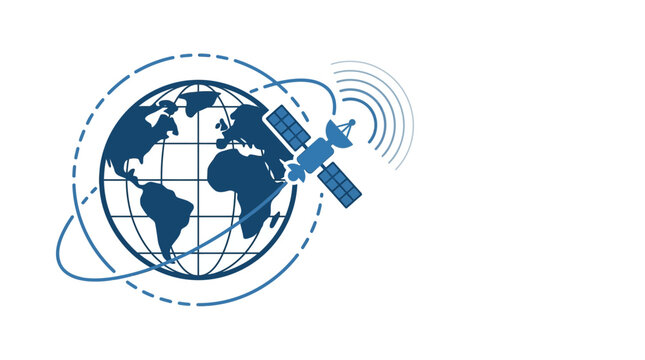 Global satellite communication and internet technology network illustration