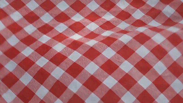A vibrant red and white checkered fabric pattern creates a classic picnic aesthetic