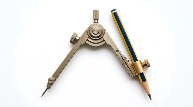 Drafting compass, metal, with pencil, drawing tool, precision instrument, architecture
