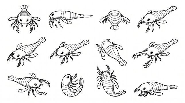 Eurypterid Sea Scorpion Line Art Collection for Coloring Book and Educational Use