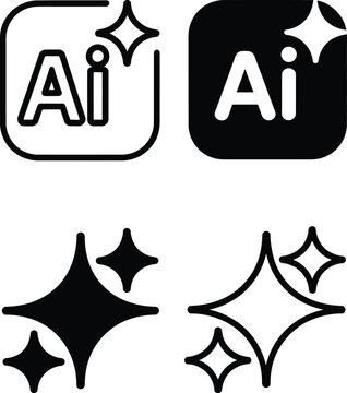 Sparkle and letter badge symbol representing smart technology and generative magic.
Simple pictogram for artificial intelligence, machine learning, automation, chatbot and smart app service.